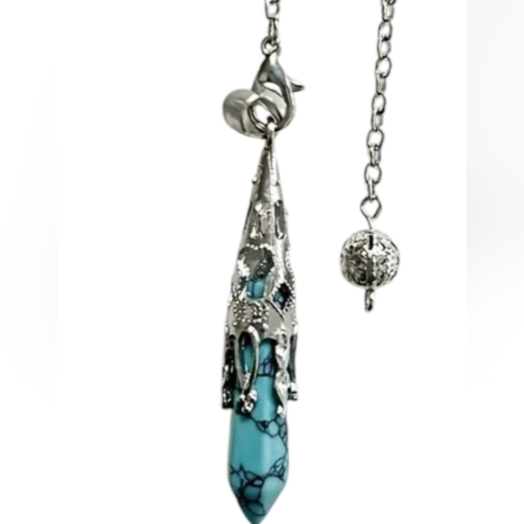 Silver and Blue Pendant Necklace 2 Pendulum Blue - Picture 2 of 2